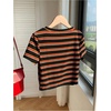 image:imageRoseSeek Womens Striped Colorblock T Shirt Short Sleeve Crew Neck Ribbed Knit Crop TopsBlack Orange