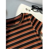 image:imageRoseSeek Womens Striped Colorblock T Shirt Short Sleeve Crew Neck Ribbed Knit Crop TopsBlack Orange