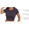 image:imageRoseSeek Womens Striped Colorblock T Shirt Short Sleeve Crew Neck Ribbed Knit Crop TopsMulticolor
