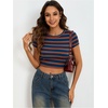 image:imageRoseSeek Womens Striped Colorblock T Shirt Short Sleeve Crew Neck Ribbed Knit Crop TopsMulticolor