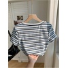 image:imageRoseSeek Womens Striped Colorblock T Shirt Short Sleeve Crew Neck Ribbed Knit Crop TopsWhite Blue
