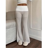 image:imageRoseSeek Womens Striped Foldover Pants Ribbed Knit Wide Leg Pants Elastic High Waisted Casual Lounge TrousersBrown and White