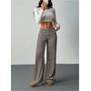 image:imageRoseSeek Womens Striped Foldover Pants Ribbed Knit Wide Leg Pants Elastic High Waisted Casual Lounge TrousersCoffee Brown