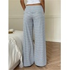 image:imageRoseSeek Womens Striped Foldover Pants Ribbed Knit Wide Leg Pants Elastic High Waisted Casual Lounge TrousersLight Grey
