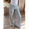 image:imageRoseSeek Womens Striped Foldover Pants Ribbed Knit Wide Leg Pants Elastic High Waisted Casual Lounge TrousersLight Grey