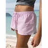 image:imageRoseSeek Womens Striped Shorts Print Drawstring Elastic Waist Shorts Casual Wide Leg Low Rise Summer Boxer ShortsLight Pink