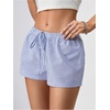 image:imageRoseSeek Womens Striped Shorts Print Drawstring Elastic Waist Shorts Casual Wide Leg Low Rise Summer Boxer ShortsStriped White and Blue