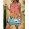 image:imageRoseSeek Womens Summer Boho Floral Tropical Mini Dresses V Neck Spaghetti Strap Flowy Beach Vacation Sundress 2026Orange