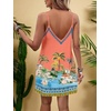 image:imageRoseSeek Womens Summer Boho Floral Tropical Mini Dresses V Neck Spaghetti Strap Flowy Beach Vacation Sundress 2026Orange