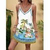 image:imageRoseSeek Womens Summer Boho Floral Tropical Mini Dresses V Neck Spaghetti Strap Flowy Beach Vacation Sundress 2026White Blue