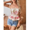 image:imageRoseSeek Womens Summer Floral Going Out Peplum Top Sleeveless Spaghetti Strap Cami TopsPink and White