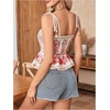 image:imageRoseSeek Womens Summer Floral Going Out Peplum Top Sleeveless Spaghetti Strap Cami TopsPink and White