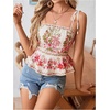 image:imageRoseSeek Womens Summer Floral Going Out Peplum Top Sleeveless Spaghetti Strap Cami TopsPink and White