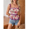 image:imageRoseSeek Womens Summer Floral Going Out Peplum Top Sleeveless Spaghetti Strap Cami TopsRed Violet