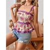 image:imageRoseSeek Womens Summer Floral Going Out Peplum Top Sleeveless Spaghetti Strap Cami TopsRed Violet
