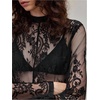 image:imageRoseSeek Womens Summer Goth Floral Lace Sheer Dress Elegant Ruffle Long Sleeve Mock Neck Maxi DressesBlack