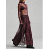 image:imageRoseSeek Womens Summer Goth Floral Lace Sheer Dress Elegant Ruffle Long Sleeve Mock Neck Maxi DressesBurgundy