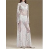 image:imageRoseSeek Womens Summer Goth Floral Lace Sheer Dress Elegant Ruffle Long Sleeve Mock Neck Maxi DressesWhite
