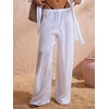 image:imageRoseSeek Womens Swimsuit Cover Up Drawstring Waist Wide Leg Loose Pants Beach Vacation ClothesWhite