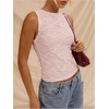 image:imageRoseSeek Womens Textured Cropped Tank Tops Boat Neck Sleeveless Elegant Slim Fit Top Summer Going Out TopsPink