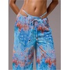 image:imageRoseSeek Womens Tie Dye Beach Cover Up Pants Drawstring Waist Wide Leg See Through Beach Pants SwimwearLight Blue