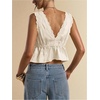 image:imageRoseSeek Womens Tie Front Deep V Neck Peplum Tops Lace Trim Sleeveless Satin Crop Tank TopApricot