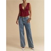 image:imageRoseSeek Womens Tie Front Deep V Neck Peplum Tops Lace Trim Sleeveless Satin Crop Tank TopBurgundy
