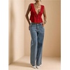 image:imageRoseSeek Womens Tie Front Deep V Neck Peplum Tops Lace Trim Sleeveless Satin Crop Tank TopRed