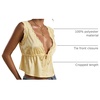 image:imageRoseSeek Womens Tie Front Deep V Neck Peplum Tops Lace Trim Sleeveless Satin Crop Tank TopYellow