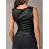 image:imageRoseSeek Womens Tie Side Asymmetrical Hem PU Leather Top Boat Neck Sleeveless Tank Tops Elegant TopsBlack