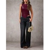 image:imageRoseSeek Womens Tie Side Asymmetrical Hem PU Leather Top Boat Neck Sleeveless Tank Tops Elegant TopsBurgundy