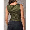 image:imageRoseSeek Womens Tie Side Asymmetrical Hem PU Leather Top Boat Neck Sleeveless Tank Tops Elegant TopsDark Green