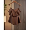 image:imageRoseSeek Womens Tie Side Wrap Camisole Tops Spaghetti Strap V Neck Elegant Blouses ShirtsBrown