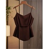 image:imageRoseSeek Womens Tie Side Wrap Camisole Tops Spaghetti Strap V Neck Elegant Blouses ShirtsRust Brown