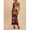 image:imageRoseSeek Womens Tropical Graphic V Neck Midi Dresses Sleeveless Split Beach Vacation Cami DressBlack
