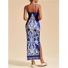 image:imageRoseSeek Womens Tropical Graphic V Neck Midi Dresses Sleeveless Split Beach Vacation Cami DressBlue