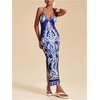 image:imageRoseSeek Womens Tropical Graphic V Neck Midi Dresses Sleeveless Split Beach Vacation Cami DressBlue