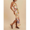 image:imageRoseSeek Womens Tropical Graphic V Neck Midi Dresses Sleeveless Split Beach Vacation Cami DressMulticolor Beige