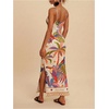 image:imageRoseSeek Womens Tropical Graphic V Neck Midi Dresses Sleeveless Split Beach Vacation Cami DressMulticolor Beige