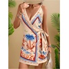 image:imageRoseSeek Womens Tropical Print Cami Dress Sleeveless Wrap V Neck Tie Knot Boho Short DressesApricot