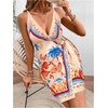 image:imageRoseSeek Womens Tropical Print Cami Dress Sleeveless Wrap V Neck Tie Knot Boho Short DressesApricot