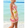 image:imageRoseSeek Womens Tropical Print Cami Dress Sleeveless Wrap V Neck Tie Knot Boho Short DressesApricot White