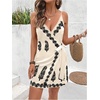 image:imageRoseSeek Womens Tropical Print Cami Dress Sleeveless Wrap V Neck Tie Knot Boho Short DressesApricot and Black