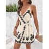 image:imageRoseSeek Womens Tropical Print Cami Dress Sleeveless Wrap V Neck Tie Knot Boho Short DressesApricot and Black