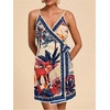 image:imageRoseSeek Womens Tropical Print Cami Dress Sleeveless Wrap V Neck Tie Knot Boho Short DressesApricot and Blue