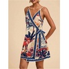 image:imageRoseSeek Womens Tropical Print Cami Dress Sleeveless Wrap V Neck Tie Knot Boho Short DressesApricot and Blue