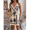 image:imageRoseSeek Womens Tropical Print Cami Dress Sleeveless Wrap V Neck Tie Knot Boho Short DressesBeige and Black