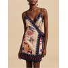image:imageRoseSeek Womens Tropical Print Cami Dress Sleeveless Wrap V Neck Tie Knot Boho Short DressesBeige and Blue