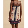 image:imageRoseSeek Womens Tropical Print Cami Dress Sleeveless Wrap V Neck Tie Knot Boho Short DressesBeige and Blue