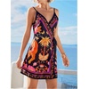 image:imageRoseSeek Womens Tropical Print Cami Dress Sleeveless Wrap V Neck Tie Knot Boho Short DressesBlack